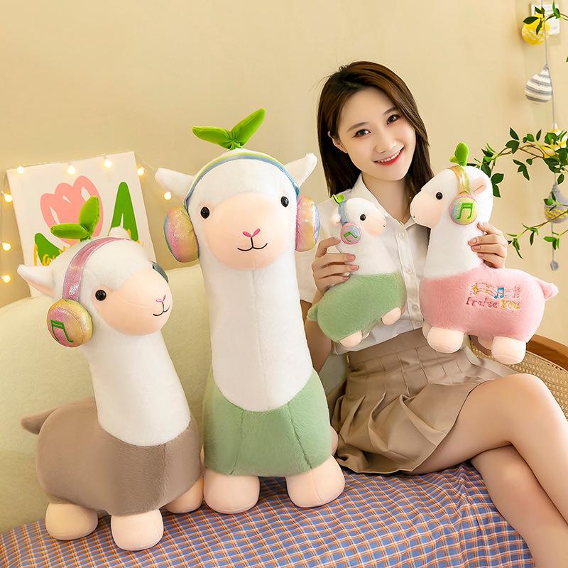 Cute Headphones Plush Toys Doll Dolls Comfort Pillow Cushion Alpaca Pillow