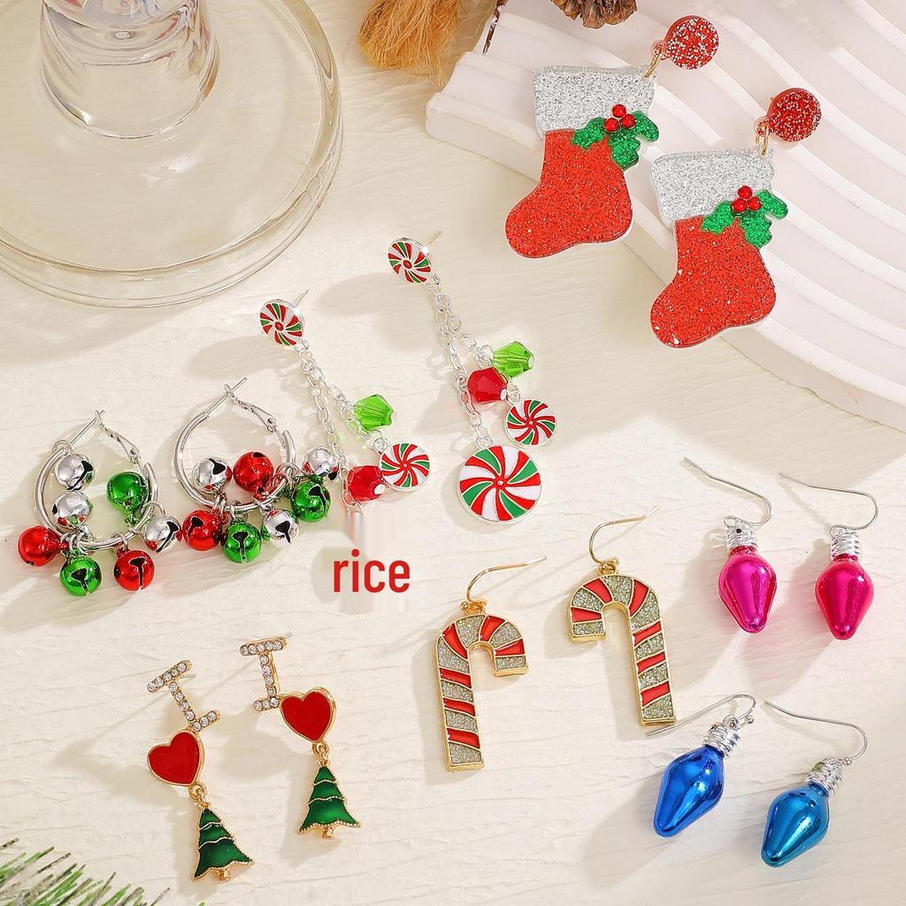 European & American Christmas Earrings: Santa, Snowman, Bells, Socks, Candy Canes - Holiday Gift Collection