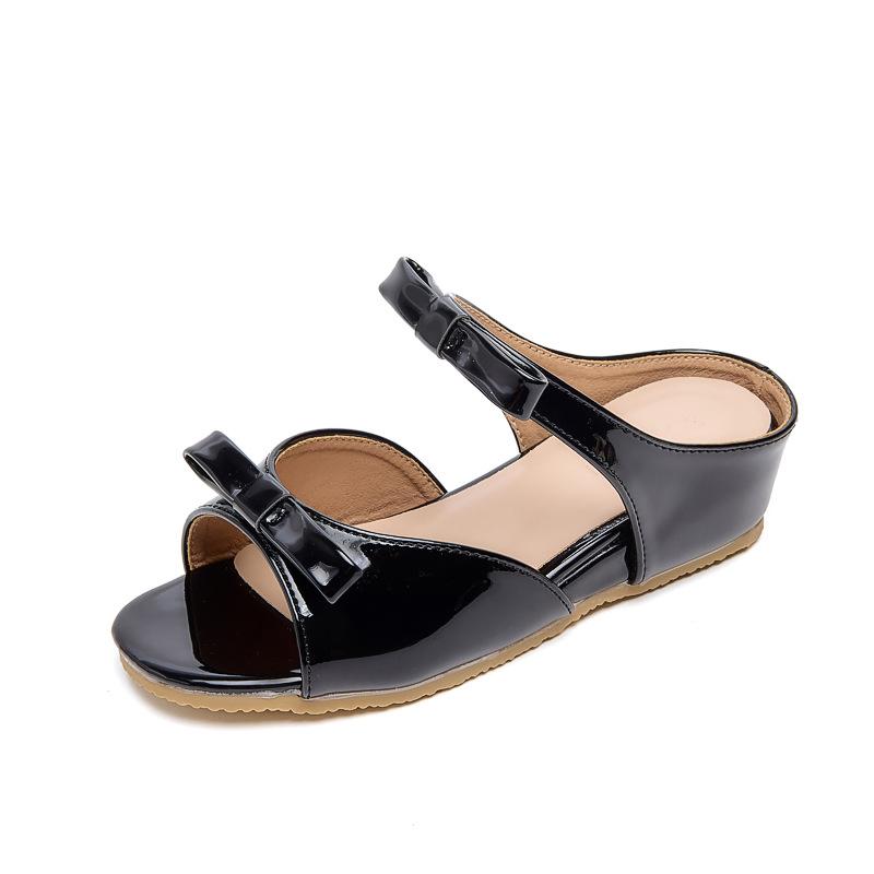 

2026 girls new sandals inner height increase summer versatile bow fashion open-toed slippers 26 (inner length of shoe 17cm) чёрный