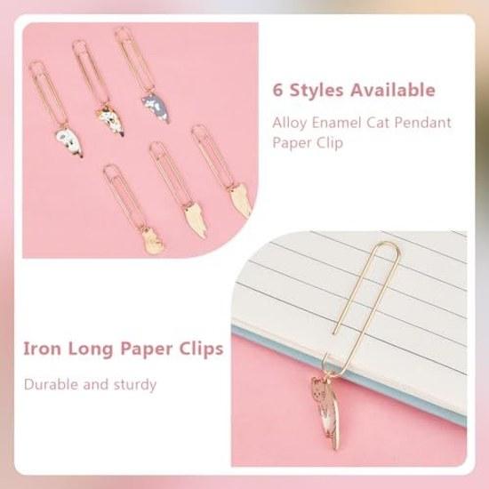 OLYCRAFT 12 pieces 6 colors paper clips gem enamel cat page bookmarks decorative office stationery document organization invitations notepads.