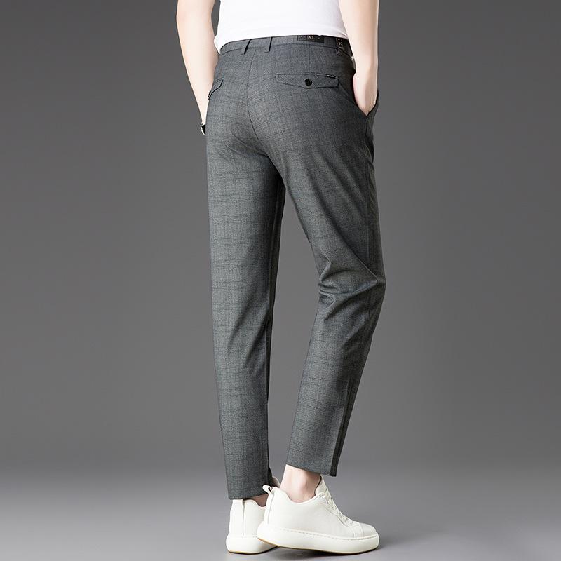 2026 Men's Slim Fit Cotton Linen Plaid Cropped Pants - Spring/Summer Korean Style Casual Wear