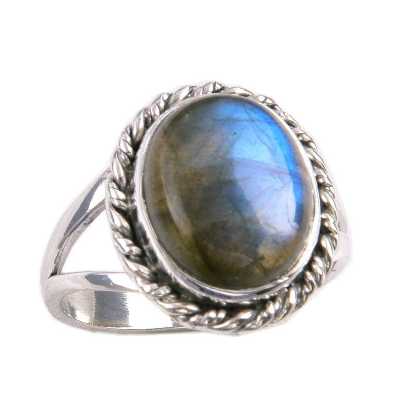 Natürlicher Labradorit Edelstein 925 Massiv Sterlingsilber Schmuck Ring S.5.5 U6k29