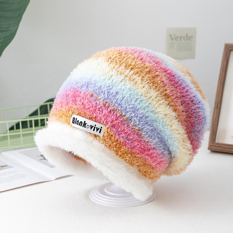 New Loose Dandy Hat Lazy Style Gradient Beanie Hat Fashion Winter Hats For Women Streetwear Multicolour Warm Hats For Girl