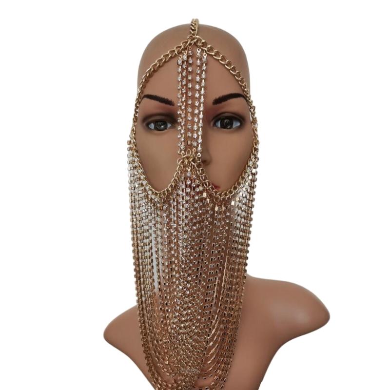 

Gothic Tassels Chain Face Veil Rhinestones Metal Head Chain Jewelry Mask Cosplay Headpiece Decoration for Women 1
