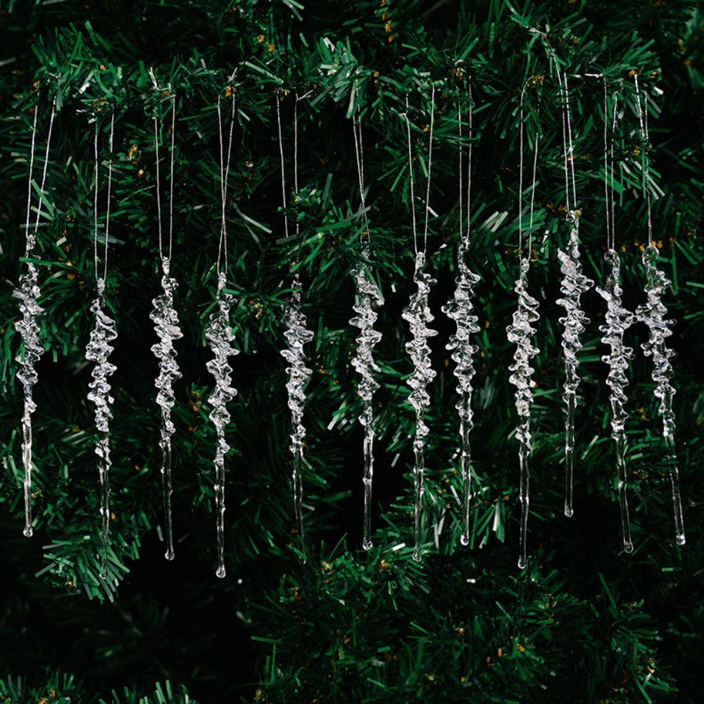 12Pcs Snow Beads Star Drop Ornaments Acrylic Xmas Tree Embellishment  for Christmas