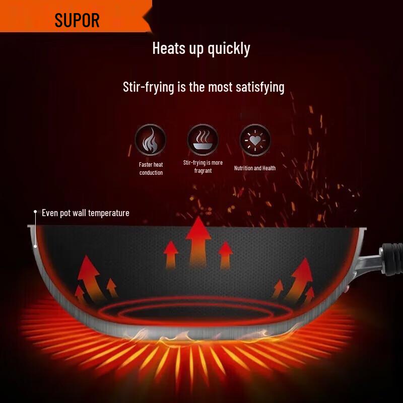 Supor 34cm Uncoated Cast Iron Round Bottom Wok