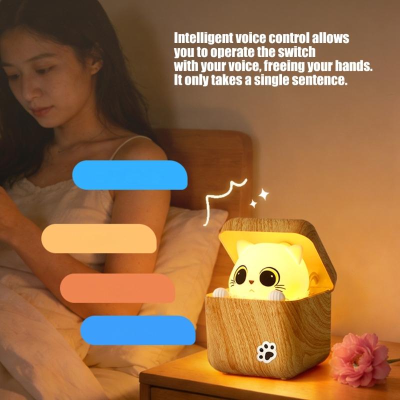 Intelligent Night Light with Shy Cats Design and Adjustable Brightness Eye Caring Bedside Lamp Suitable for Kids Room