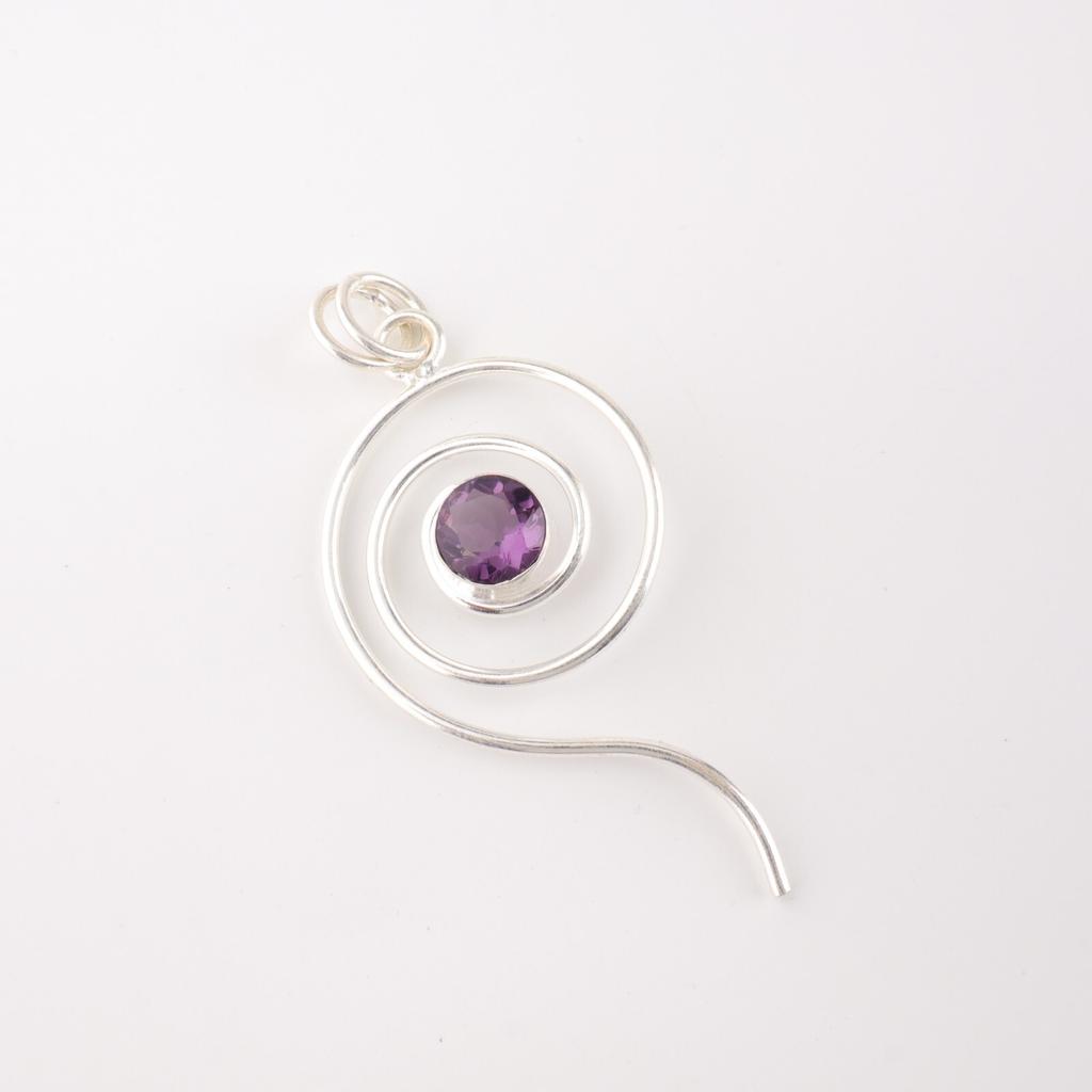Gioielli in Argento Sterling 925 con Pietra di Ametista Naturale Ciondolo Fatto a Mano Per Donna PP-42-17