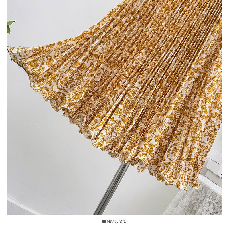 Japanese-Korean Chiffon Print Pleated High Waist Slimming Maxi Skirt