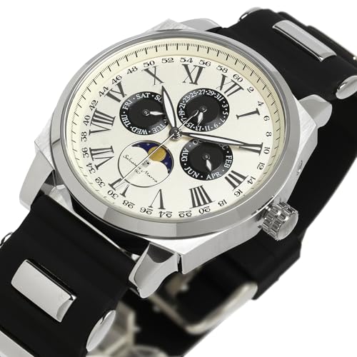 Salvatore Marra Men's Moon Phase Multi-Calendar Watch, 5 ATM Water Resistant, Business Formal, Rubber Strap, Limited Edition, White/Silver, SM22105R-S
