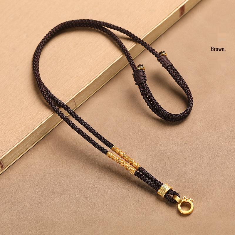Hand-Woven Black Jadeite Gold Pendant Rope for Men & Women