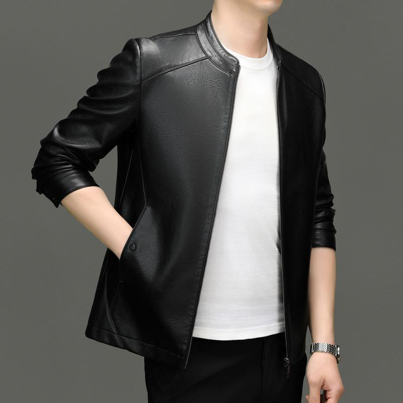 Men's Spring and Autumn Leather Jackets New Men's Stand Collar Casual Leather Jackets