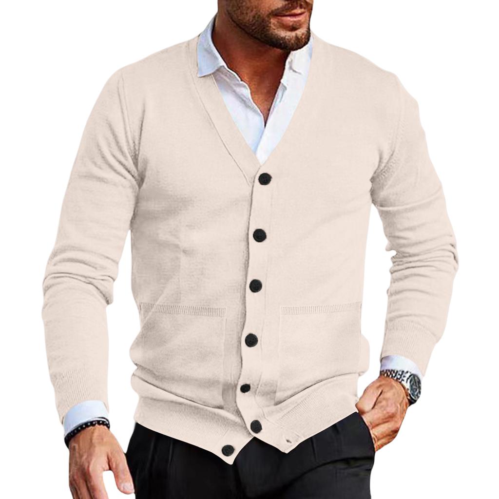 Men's Casual V-neck Knitted Fitted Shirt Jacket