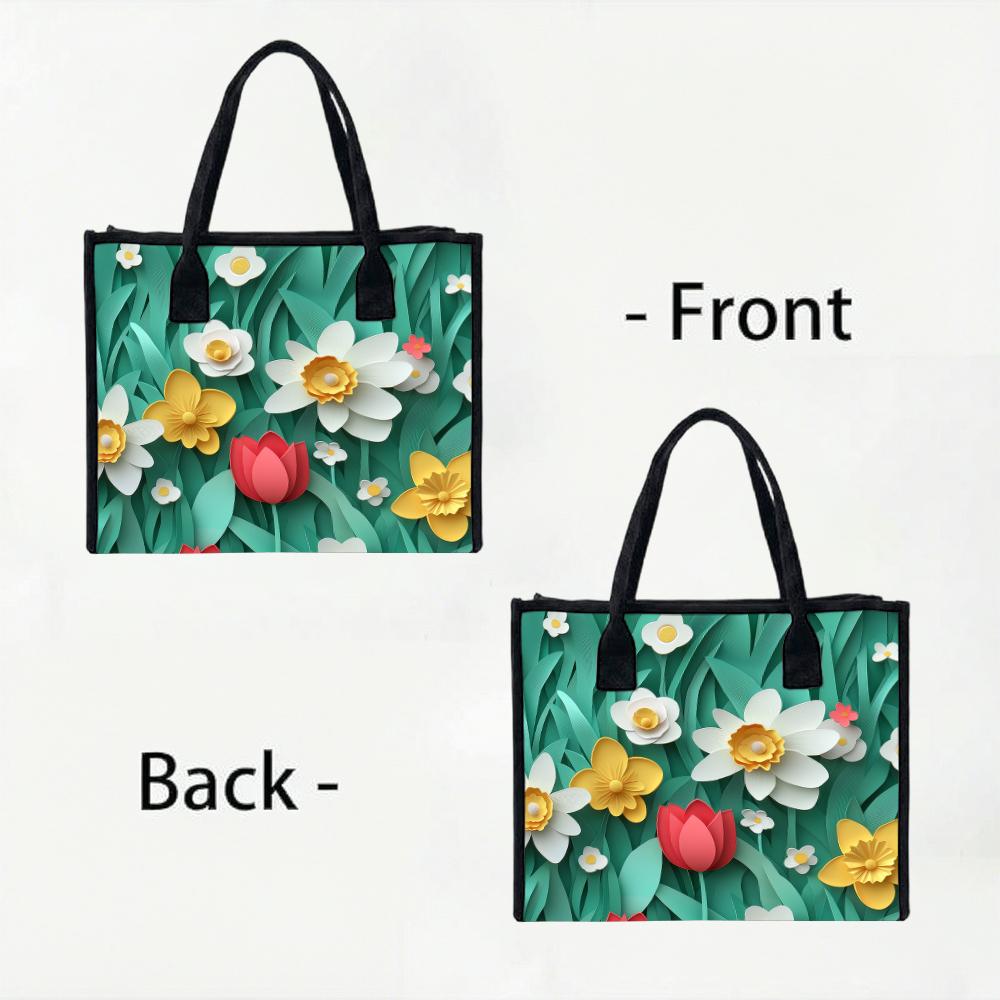 Floral Tote Bag Fashion Large Capacity Canvas Handbag for Daily Shopping Travel Carry