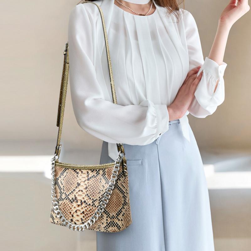 Gradient Snake Pattern Small Shoulder Bags 2025 New Fashion Chain Bucket Bag Street PU Leather Women'S Bag