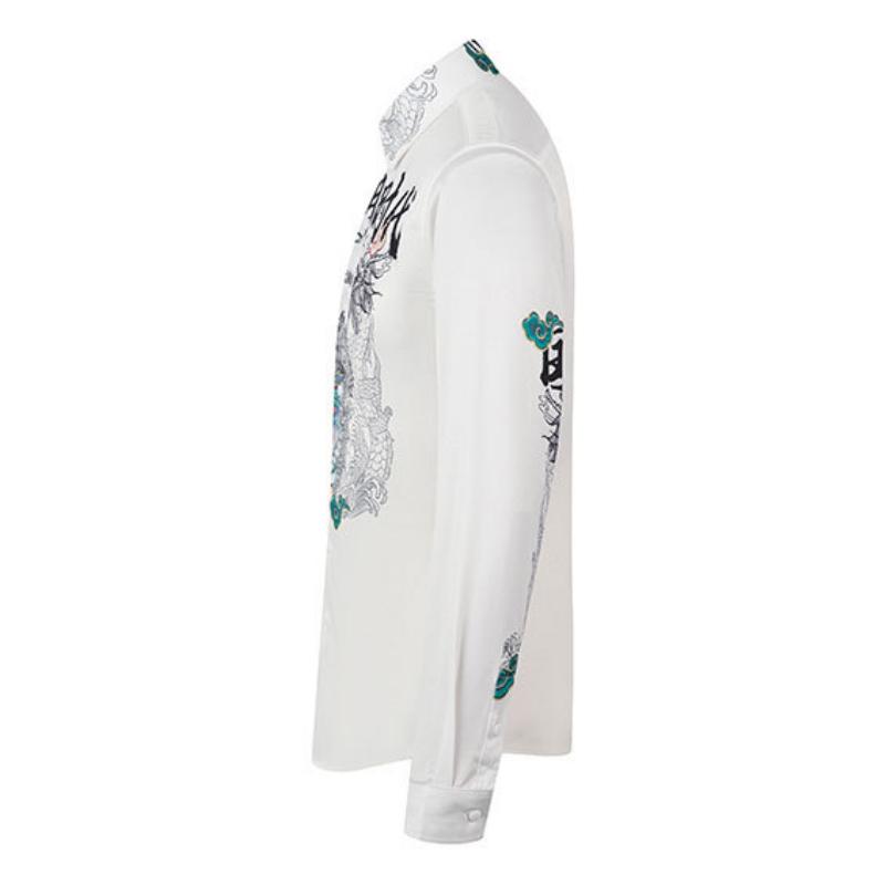 Cozy Up Men's Hipster Printed Slim Fit Long Sleeve Button Up Satin Dress Shirts