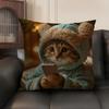 Cute Cat Holding Phone Cushion Cover Natural Linen Organic Fabric DoubleSided Printing Sofa Home Decor Gift Pillow Case