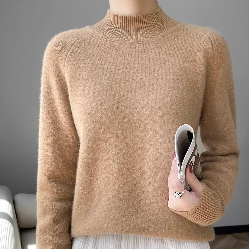 Women's Round Neck Double-Ply Pure Wool Sweater - Thickened Plus Size Solid Color Cashmere Knit Pullover