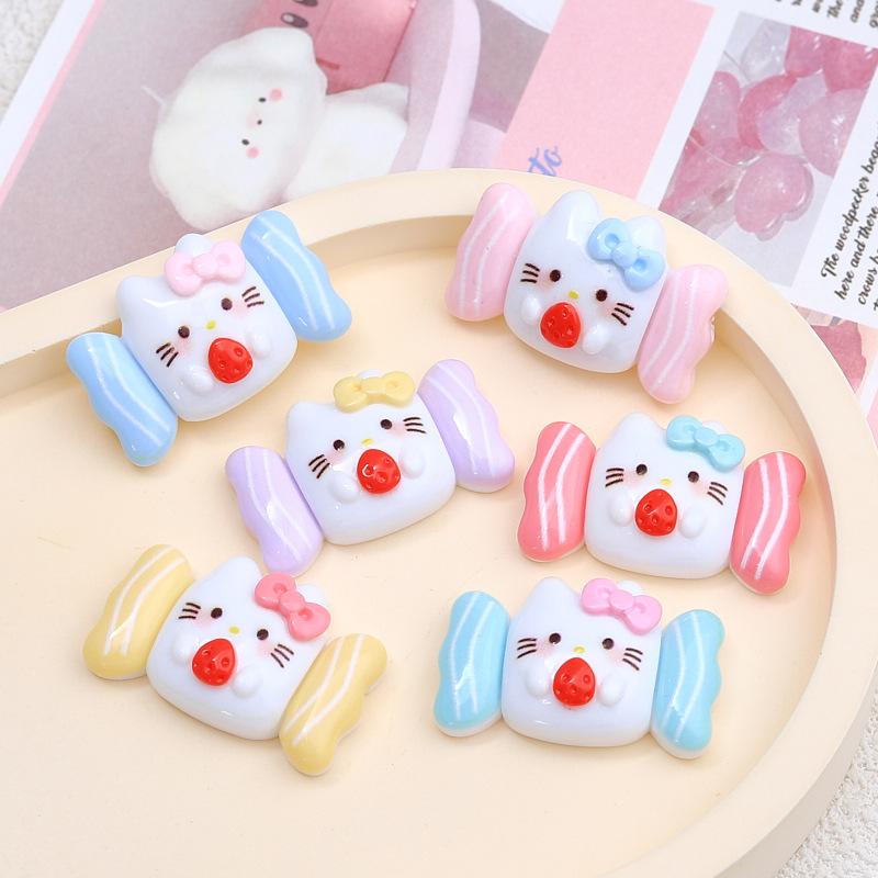 12/90PCS Cat Candy Food Play Cartoon DIY Accessories Cream Glue Resin Small Accessories Hole Shoe Buckle Handmade Material Pack