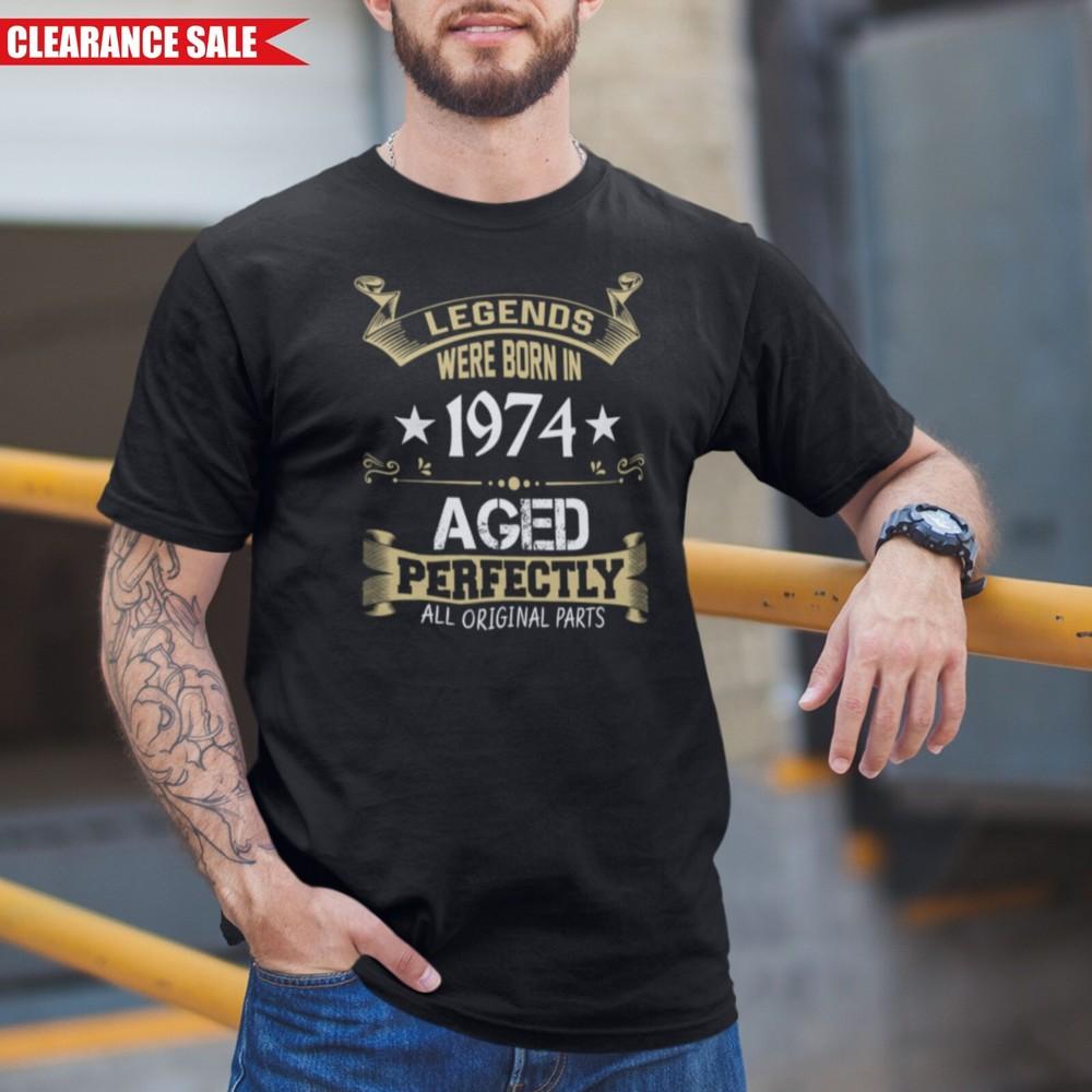 Born In 1974 T-Shirt 50th Year Birthday Age Present Printed Gift Mens Black Top Unisex T-Shirt M