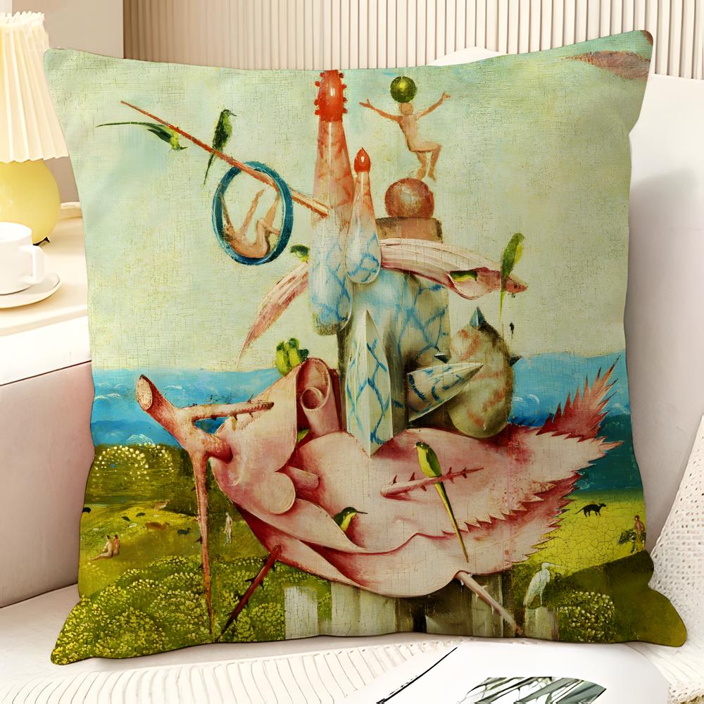 Surrealism Artist HHieronymus Bosch  Natural Linen Organic Fabric DoubleSided Printing Sofa Home Decor Gift Pillow Case