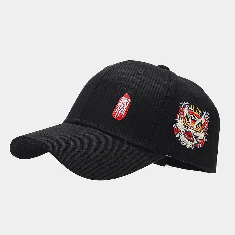 National Tide Style Lion Dance Head Embroidery Baseball Cap Hard Top Sun Hat Outdoor Travel Shopping Fashion Versatile Cap Tide