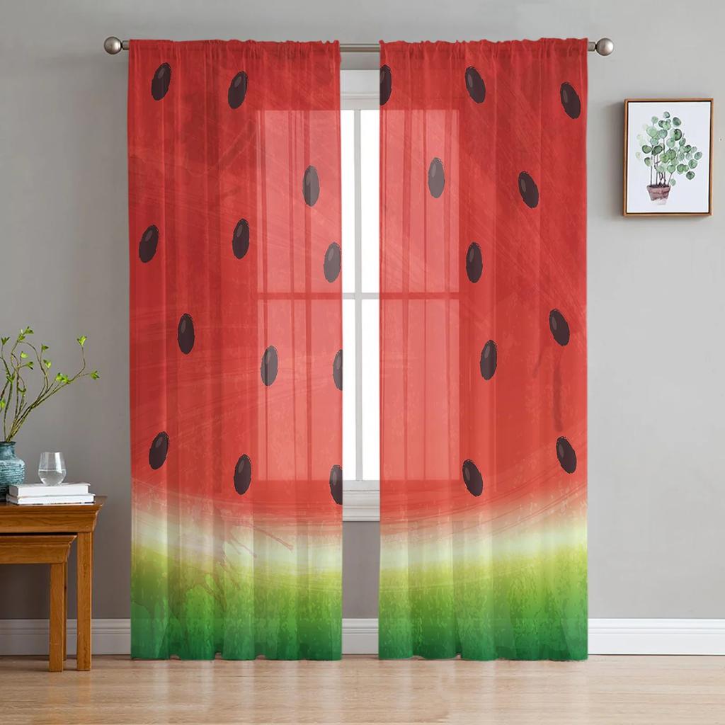 Watermelon Fruit Cartoon Sheer Curtains for Living Room Decoration Tulle Voile Organza Window Curtains for Kitchen Bedroom