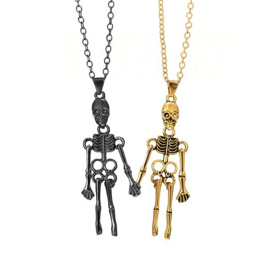 1 Pair Skeletons Holding Hands Necklaces Magnetic Skeleton Pendant Necklaces Set Vintage Skull Necklaces for Couple BFF Friendship Gothic Punk Lovers