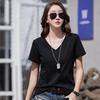 New Summer Women's V-Neck Loose-Fit Cotton T-Shirt, Plus Size, Solid Purple
