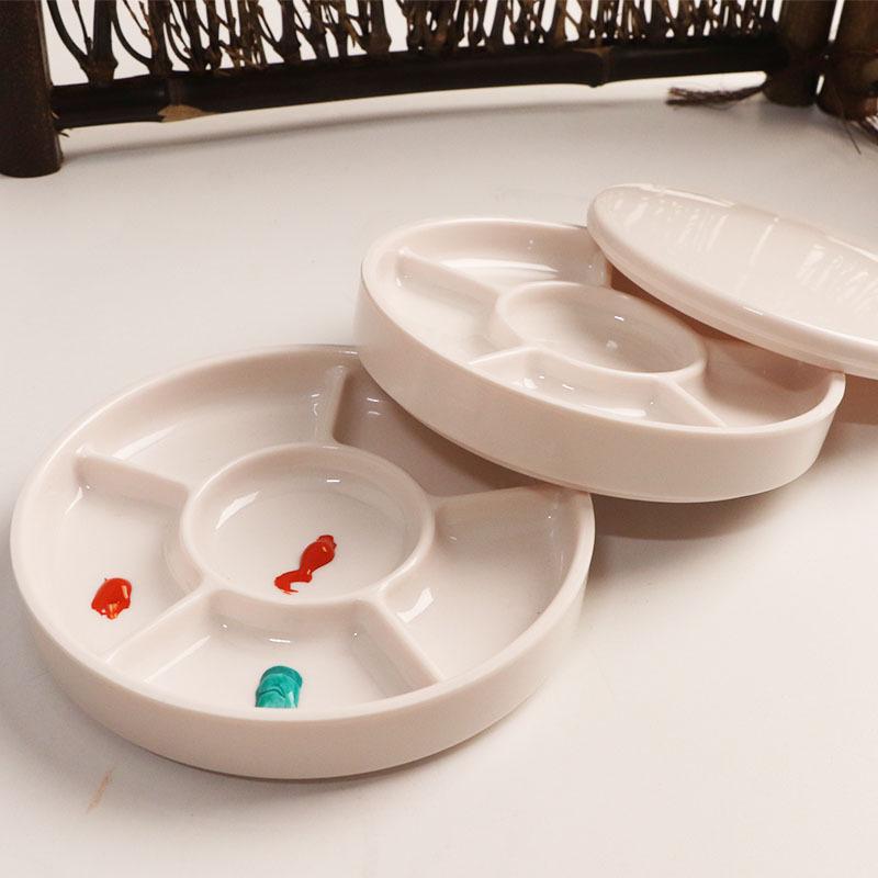 Round White Imitation Porcelain Plastic Palette with Lid for Acrylic and Watercolor Painting
