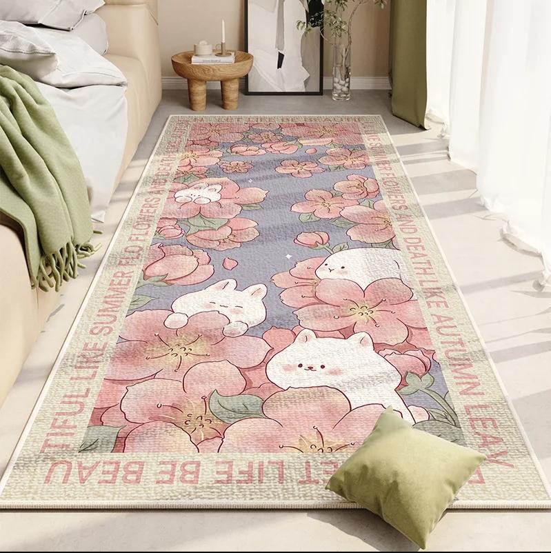 Blanket Ins Style Simple Small Fresh Flower Carpet Personalized Creative Crystal Velvet Bedroom Non-slip Footpad
