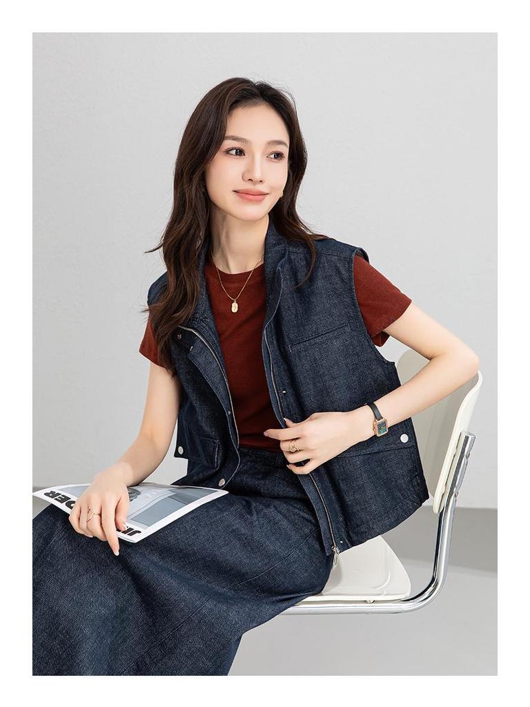 Yi Fei Light Luxury Denim Vest & High-Waisted Over-the-Knee Skirt Set - Slimming Spring New Arrival