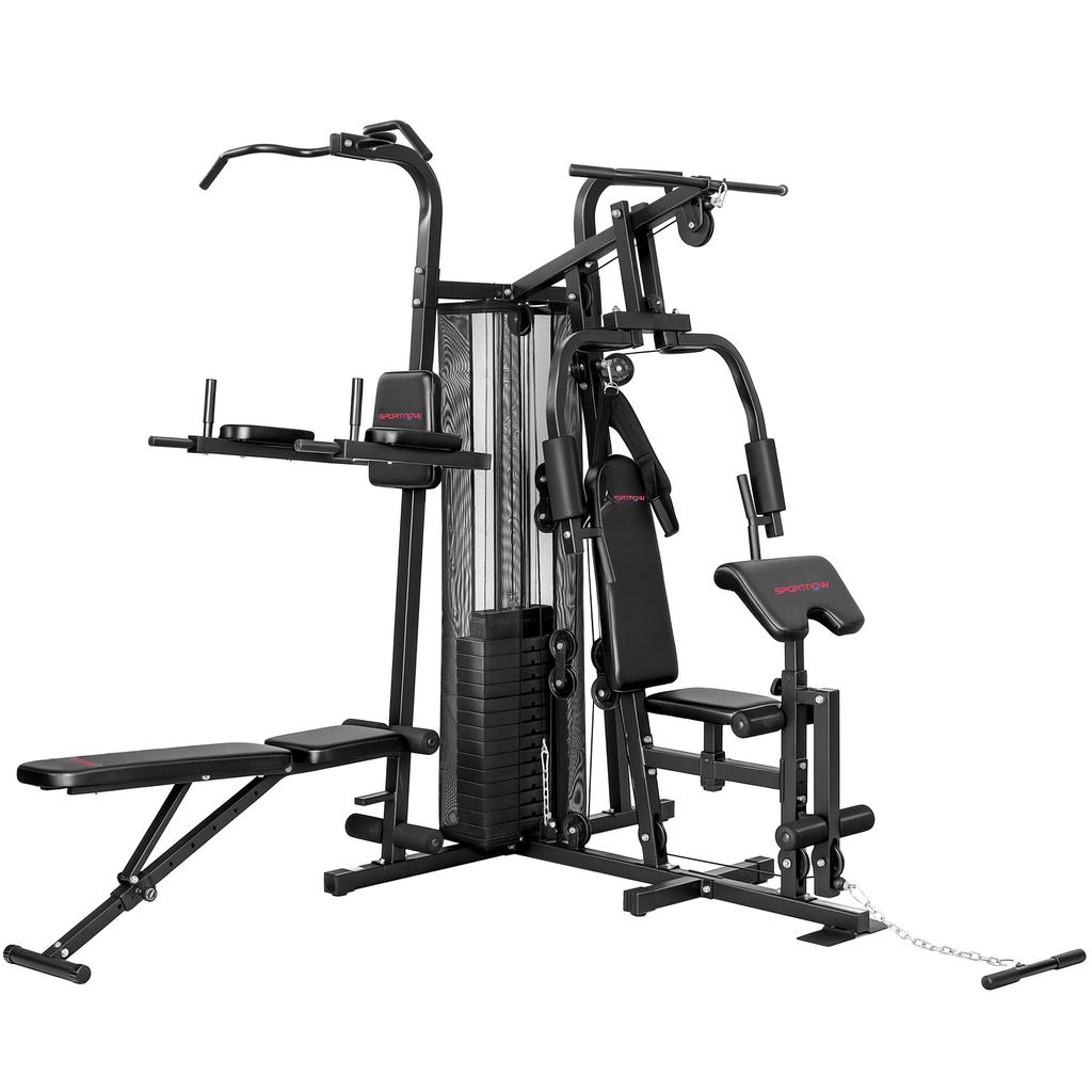 Multifunctional Training Station, Home Fitness Machine for Over 10 Exercises, Weights, Adjustable Fitness Bench, Black