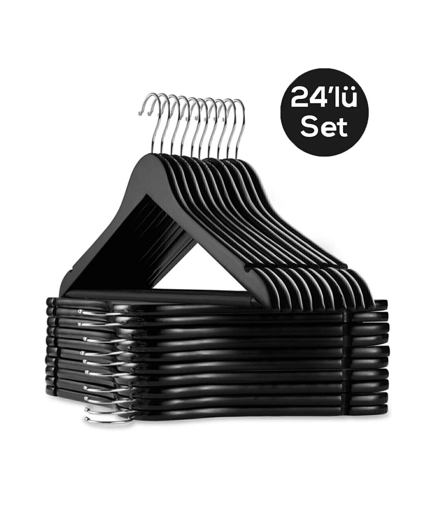

24 штуки - пластик под дерево, качественная черная вешалка для одежды