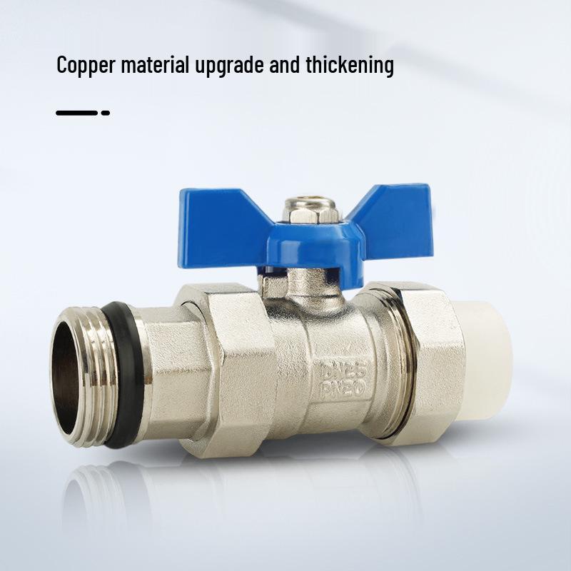 All-Copper PPR Male Thread Double Union Ball Valve for Water Pipes - Compatible with 4, 6, 20, 25, and 32 Points.