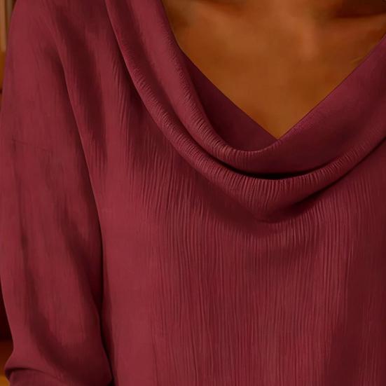 Women Tops Swing Collar Long Sleeve Loose Fit Pullover Tops Pure Color Leisure Blouse Work Party Vacation Office Casual Wear