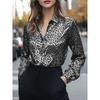 Womens Satin Print Long Sleeve Shirt Leopard Elegant Office Blouse