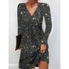 GMXIA Spring and Autumn Fashion Elegant Sexy V-neck Dress