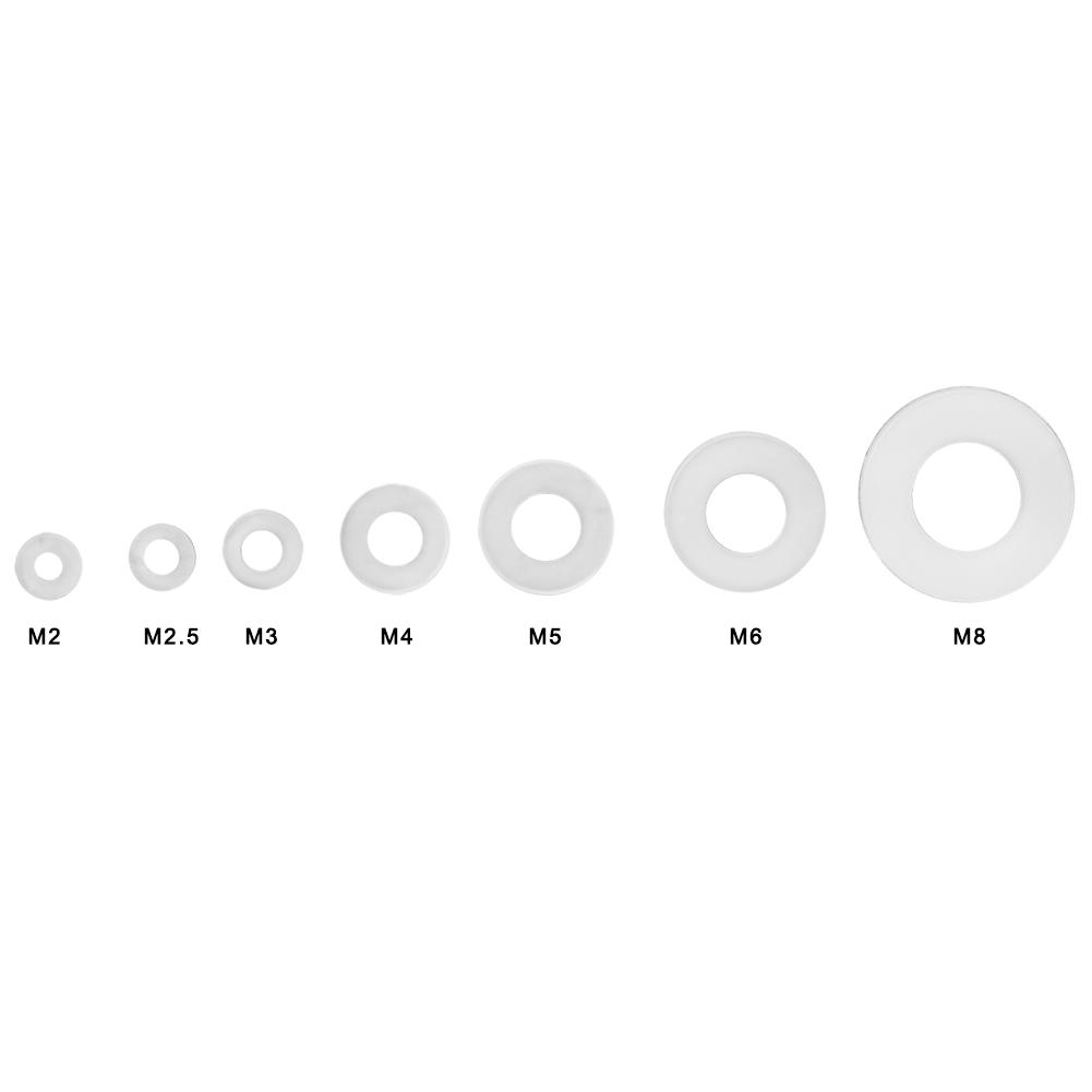 350pcs White Nylon Plastic Washer Flat Gasket Ring Kit M2 M2.5 M3 M4 M5 M6 M8