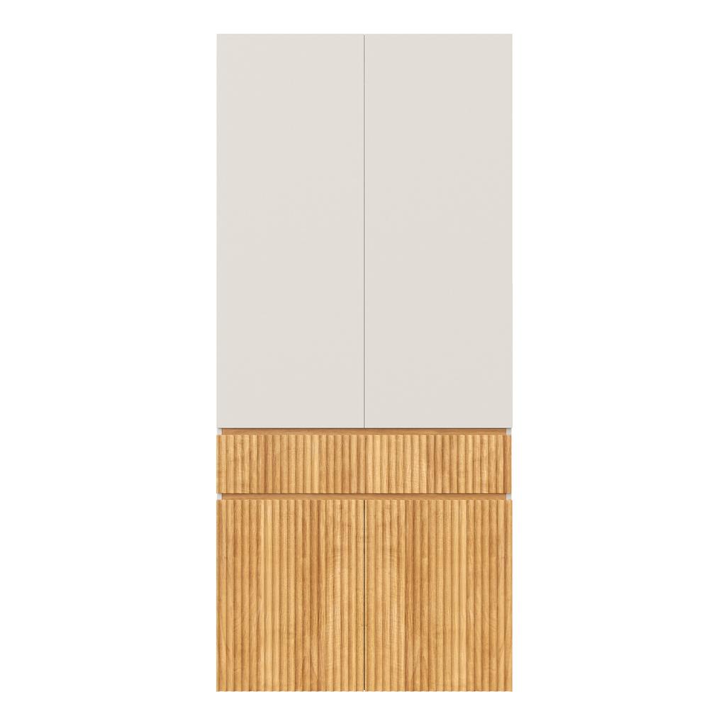 Hinged door wardrobe, 90 x 50 x 200 cm, with 1 clothes rail, 1 drawer and 4 doors, for bedroom, hallway, children's room or office, light oak