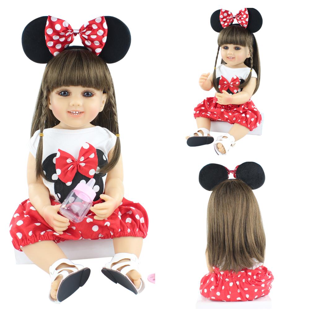 55 CM Full Silicone Reborn Baby Doll For Girl Like Real Long Hair Princess Toddler Bebe Dress Up Boneca Kid Birthday Gift