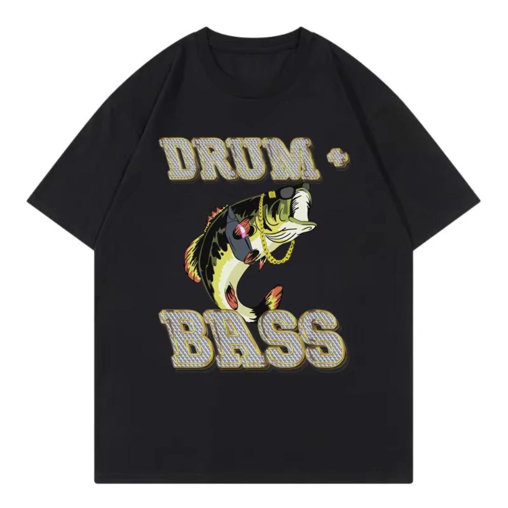 Drum and Bass Funny Fish Meme Graphic T Shirts Mens Women Fashion Retro Short Sleeve Tshirt Summer Casual Male Cotton Tshirts