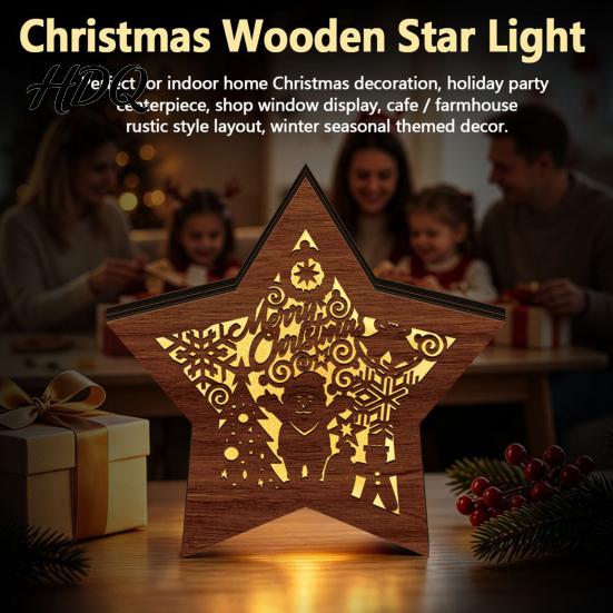 Christmas Gift for Kids 3D Wooden LED Night Light Hollow Carved Tabletop Decor Holiday Decoration with Warm Glow Festive Home And Office Light Lamp