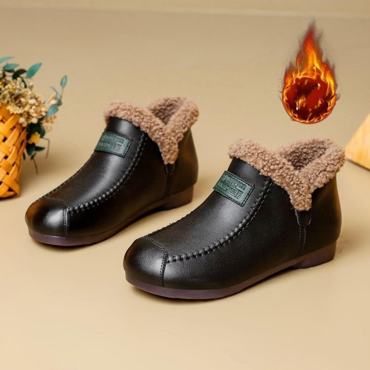 

Мягкая кожа и бархат Теплые женские туфли, Нескользящие с мягкой подошвой Зимние ботинки, Удобные и толстые EU40/CN41