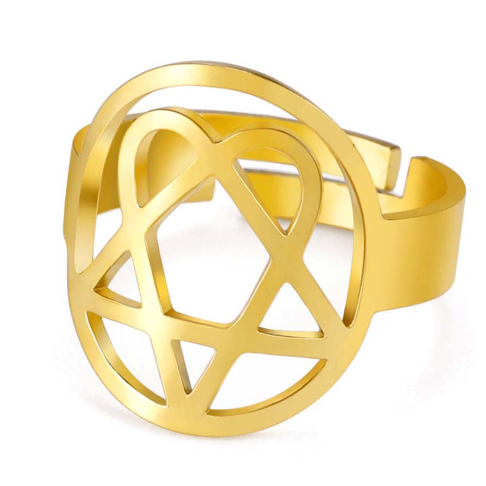 LIKGREAT Fashion Hexagram Heart Adjustable Ring Stainless Steel Star of David Pentagram Geometry Je Jewelry Gifts Wholesale
