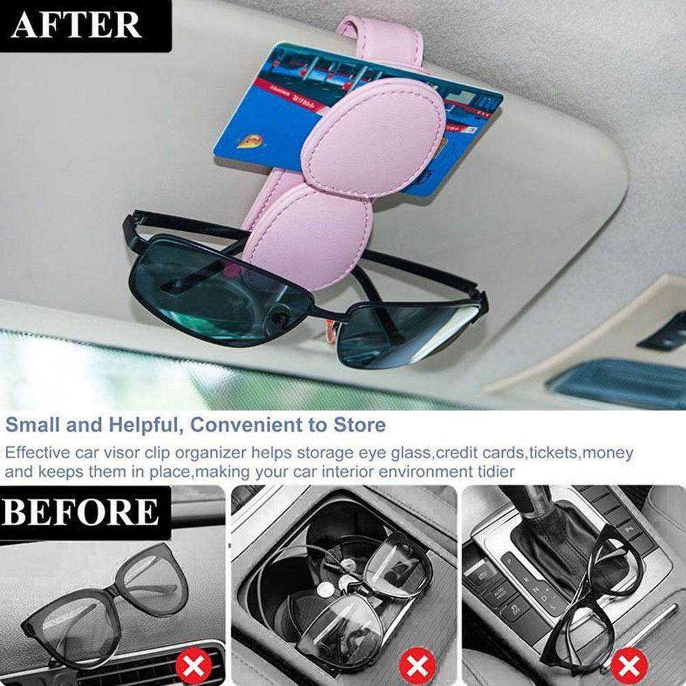 PU Leather Car Glasses Holder Double Clip Eyeglasses Storage Clip  for Auto Interior