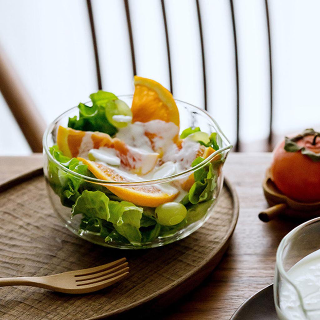 Heat Resistant Glass Mixing Bowl 350/600ml Salad Bowl with Drainage Nozzle Milk Coffee Cup Food Container Enduring