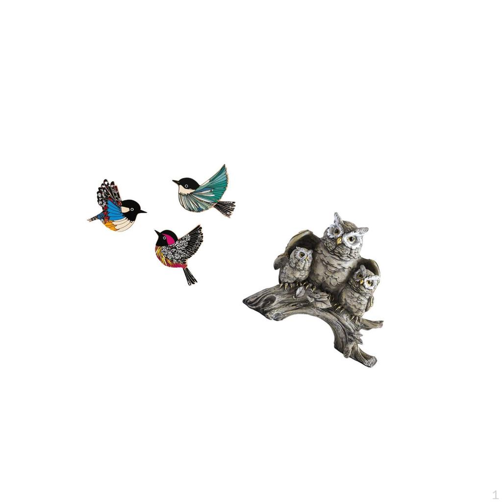 Wooden Bird And Owl Wall Art Sculpture Set for Garden Study Room Office Cabinet Decor