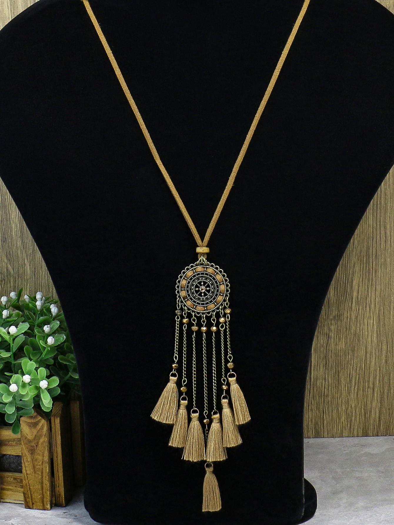 

Винтажное этническое длинное женское ожерелье, металлическая цепочка, ожерелье с кисточкой в виде колеса, женское, для повседневной носки, для отпуска, подарок