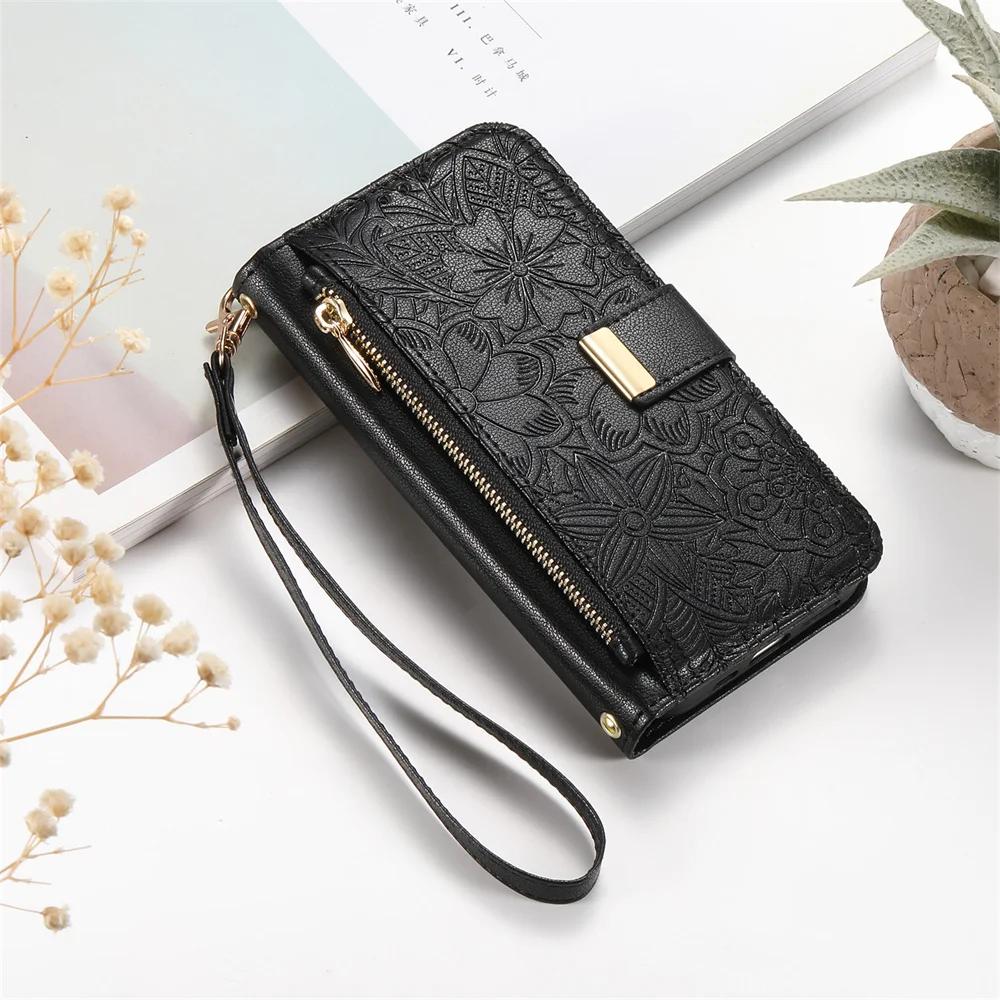 Wrist Strap Flip Wallet Card Slot Phone Case For Samsung Galaxy S25 Edge Ultra S24 FE A06 A16 A26 A56 A36 A55 A35 A25 A15 A05 5G